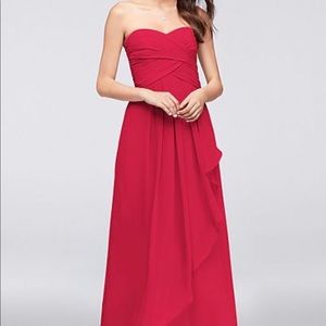 David's Bridal Strapless Chiffon Gown in Red